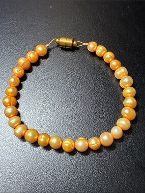 Gold Pearl Beaded Magnetic clasp Bracelet - Women's Jewelry